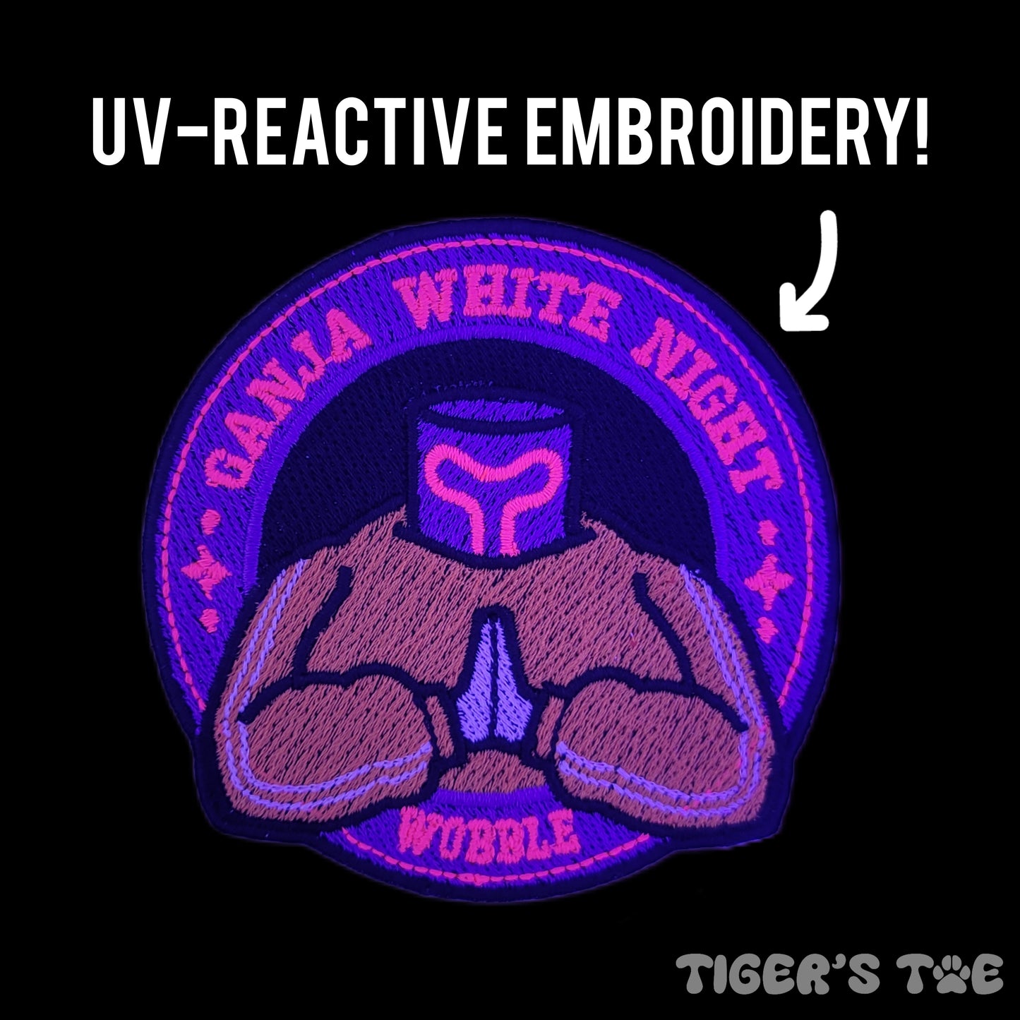 JUMBO Embroidered Ganja White Night Superfan Patch - UV Reactive | Iron-On / Sew-On / Velcro Stash Patch