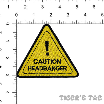 JUMBO Caution Headbanger Embroidered Patch | Iron-On / Sew-On / Velcro Stash Patch