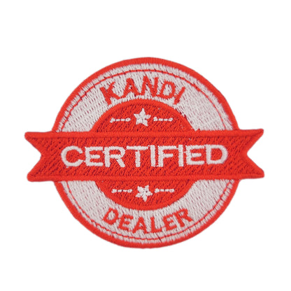 Red and white patch with 'CERTIFIED KANDI DEALER' text on a white background