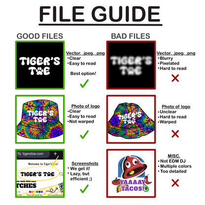 File guide comparing good and bad file uploads for custom patch ordering