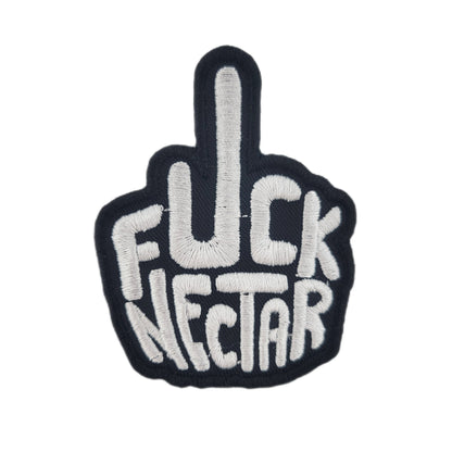 Embroidered patch with 'Fuck Nectar' text on a white background